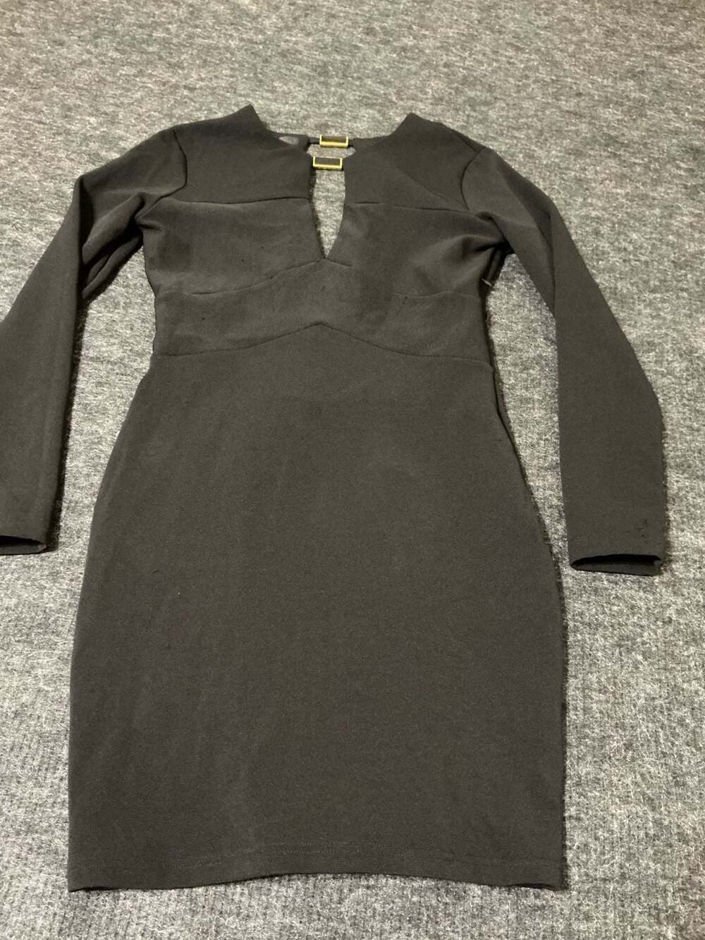 Kardashian Kollection Black Long Sleeve Cutout Hardware Bodycon Dress Size Large